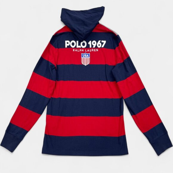 Polo Sport Ralph Lauren 1967 USA Striped Light Hooded Sweatshirt Hoodie Men's S - Picture 1 of 12